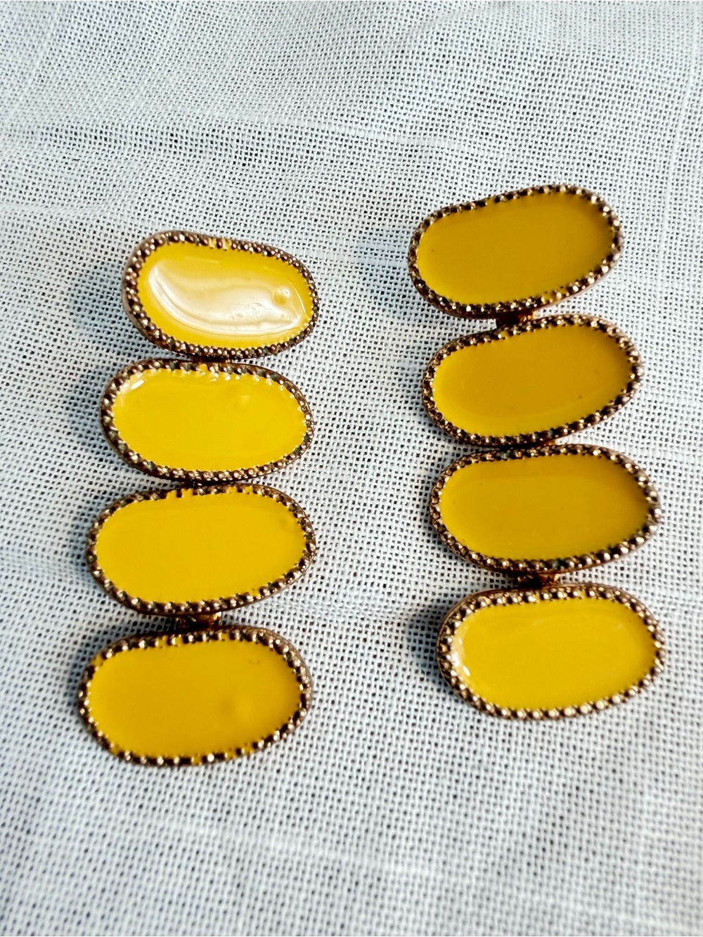 Vintage Anthropologie Yellow Enamel Beaded Border Tiered Drop Earrings